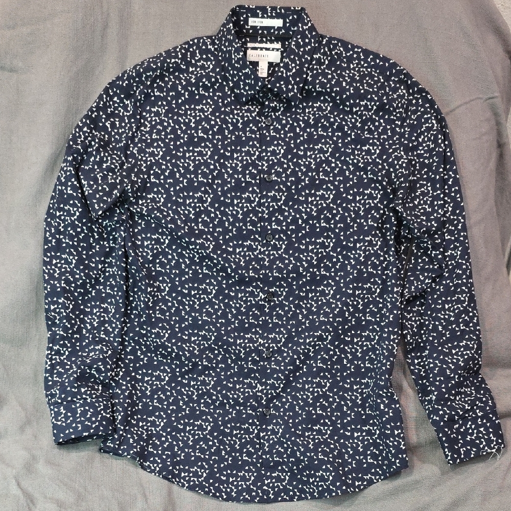 CALIBRATE Slim Fit Non-Iron Button Down Geometric Patterned Shirt Sz M